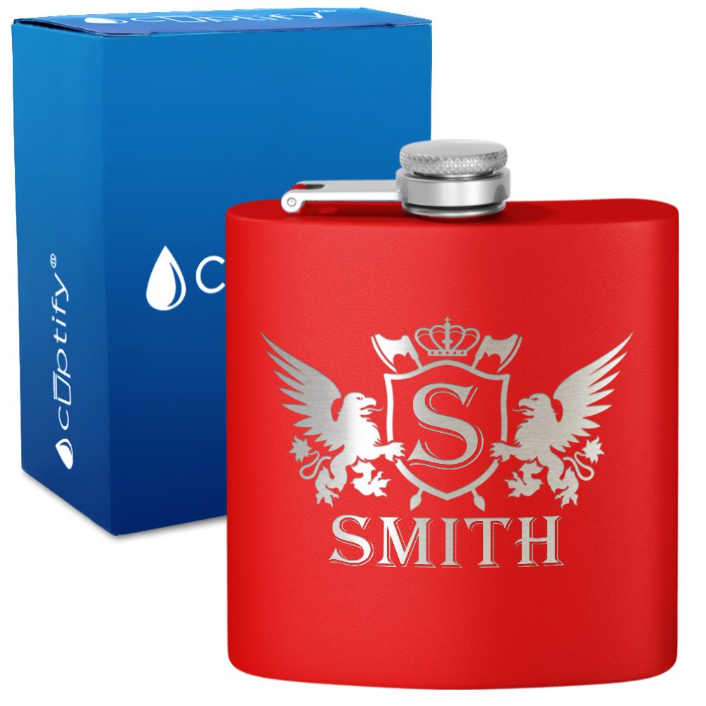 Personalized Crown Monogram Initial Badge 6oz Hip Flask