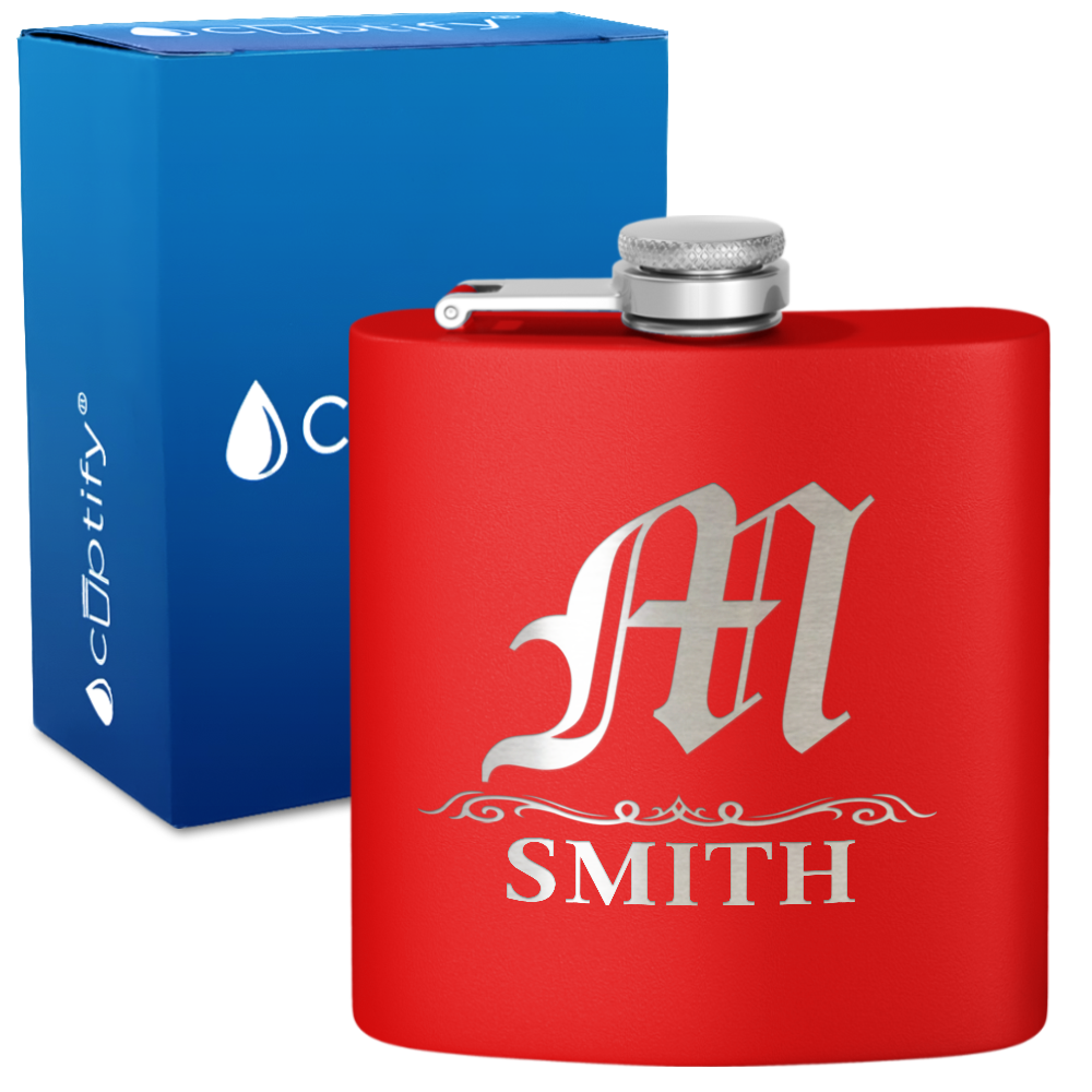 Personalized Gothic Initial 6oz Hip Flask