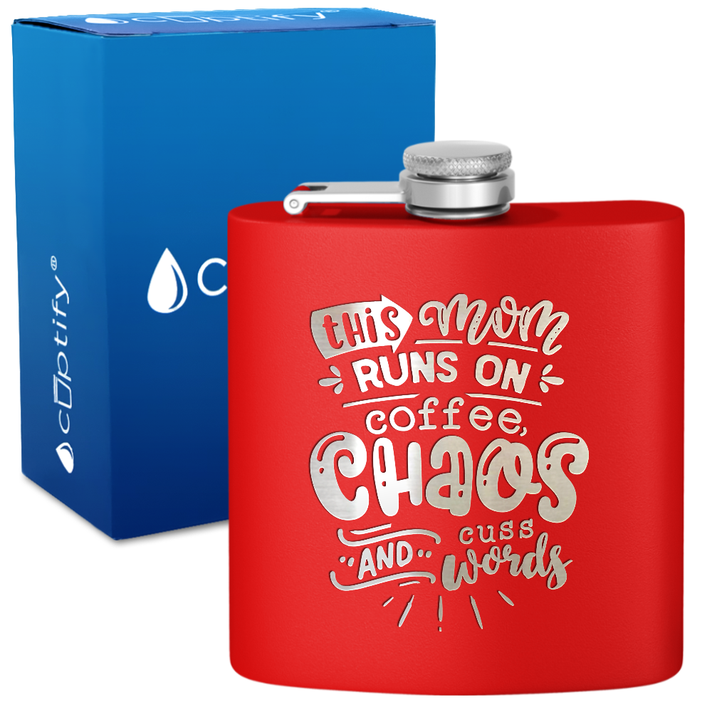 This Mom Runs On Coffee 6 oz Stainless Steel Hip Flask