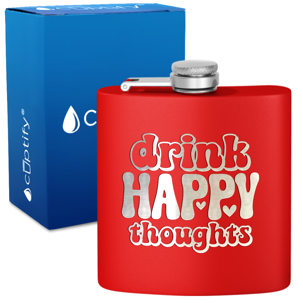 Drink Happy Thoughts Hearts 6 oz Stainless Steel Hip Flask