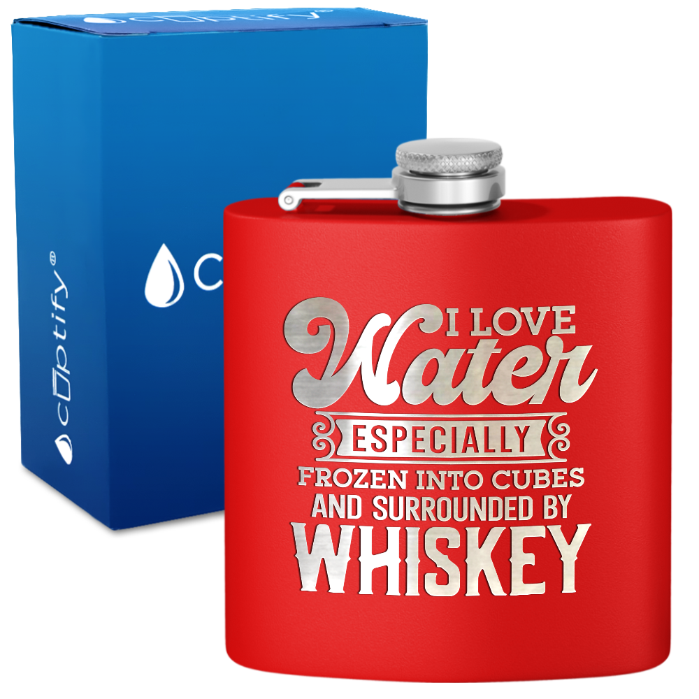 I Love Water 6 oz Stainless Steel Hip Flask