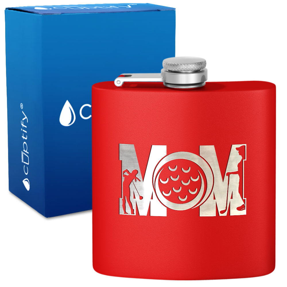Golf Mom Silhouette 6oz Stainless Steel Hip Flask
