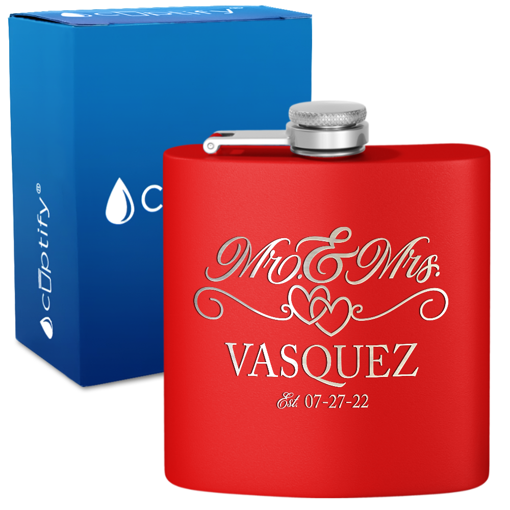 Personalized Mr. and Mrs. with date 6oz Stainless Steel Hip Flask