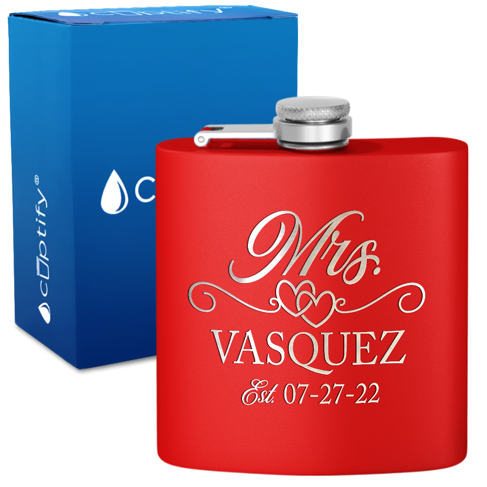 Personalized Mrs. with date 6oz Stainless Steel Hip Flask
