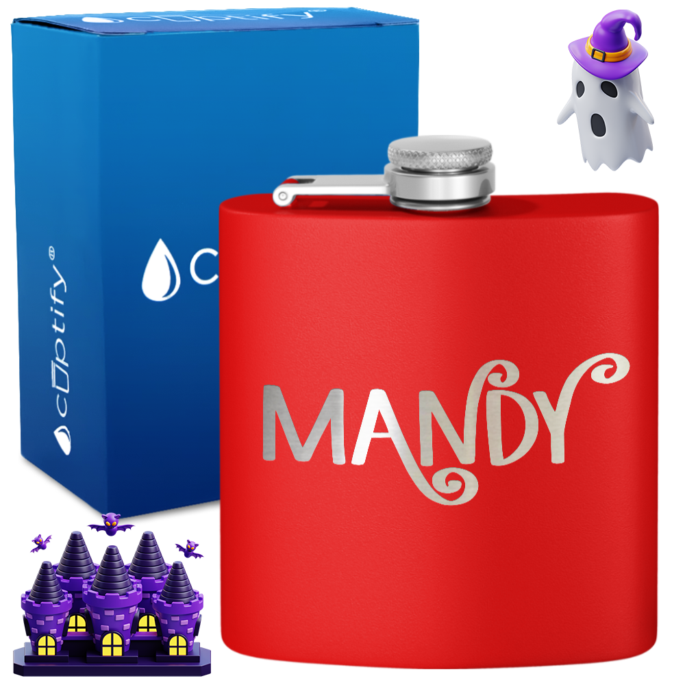 Personalized Curly Spooky Halloween Font 6oz Hip Flask