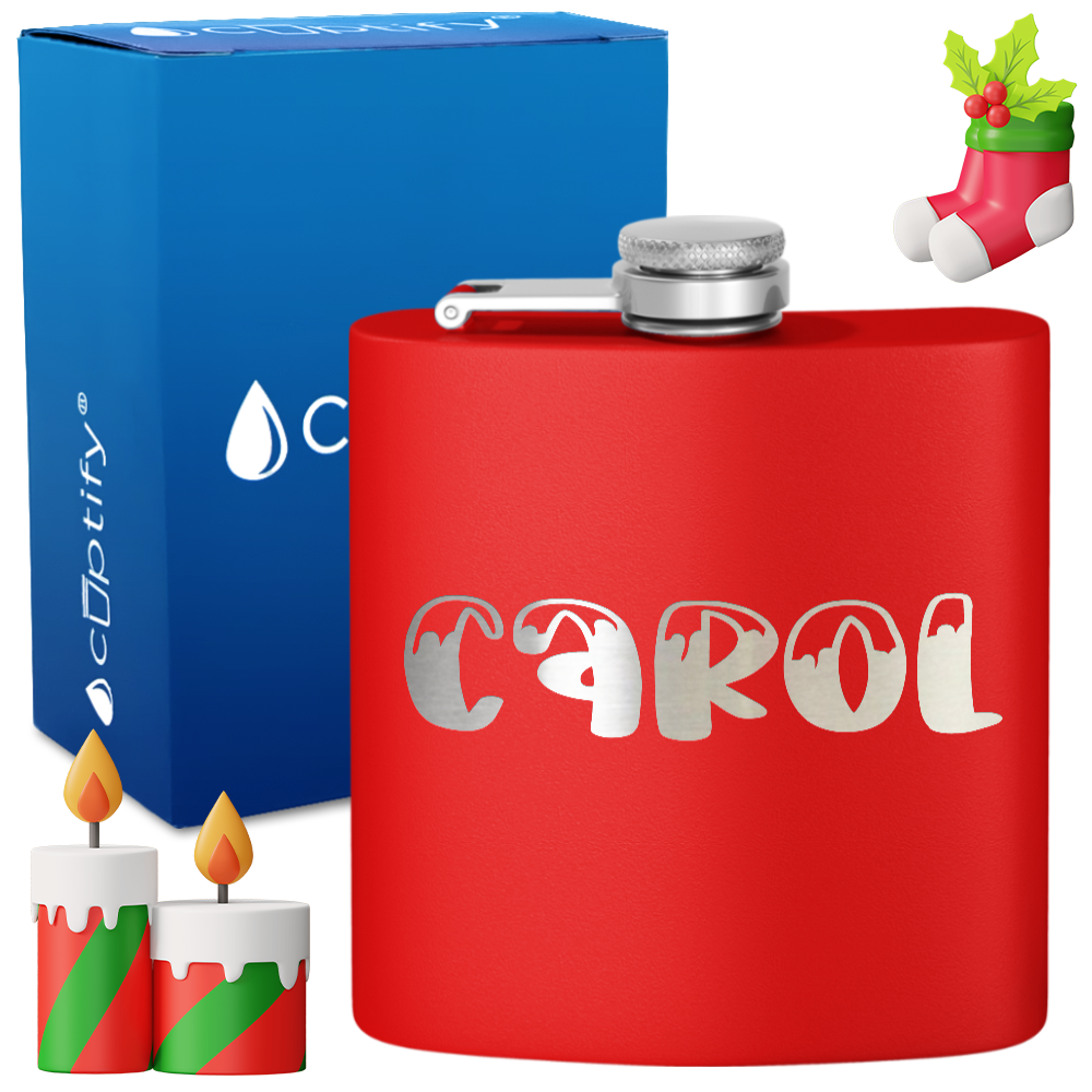 Personalized Frosty Christmas Font 6oz Hip Flask