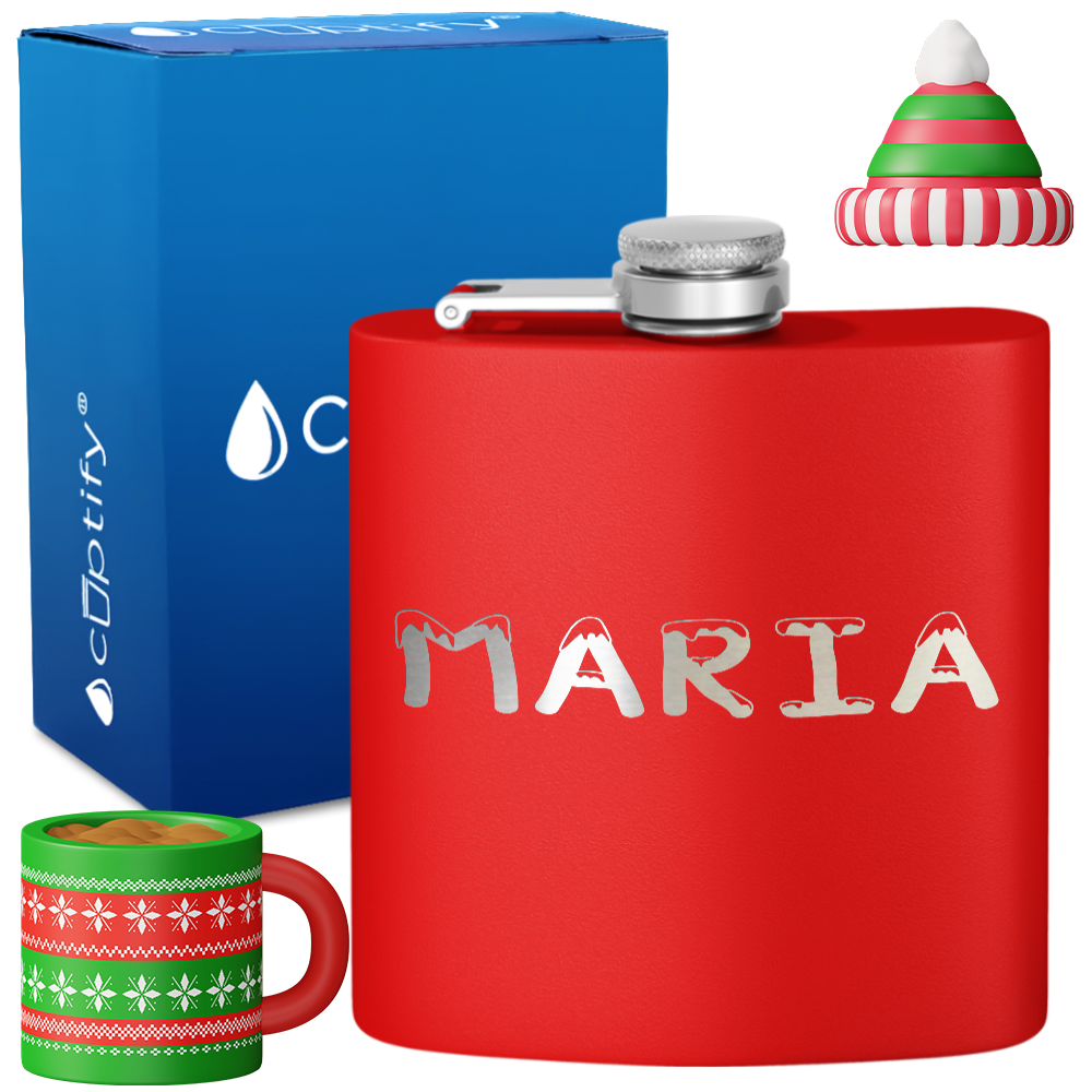 Personalized Snowy Christmas Font 6oz Hip Flask
