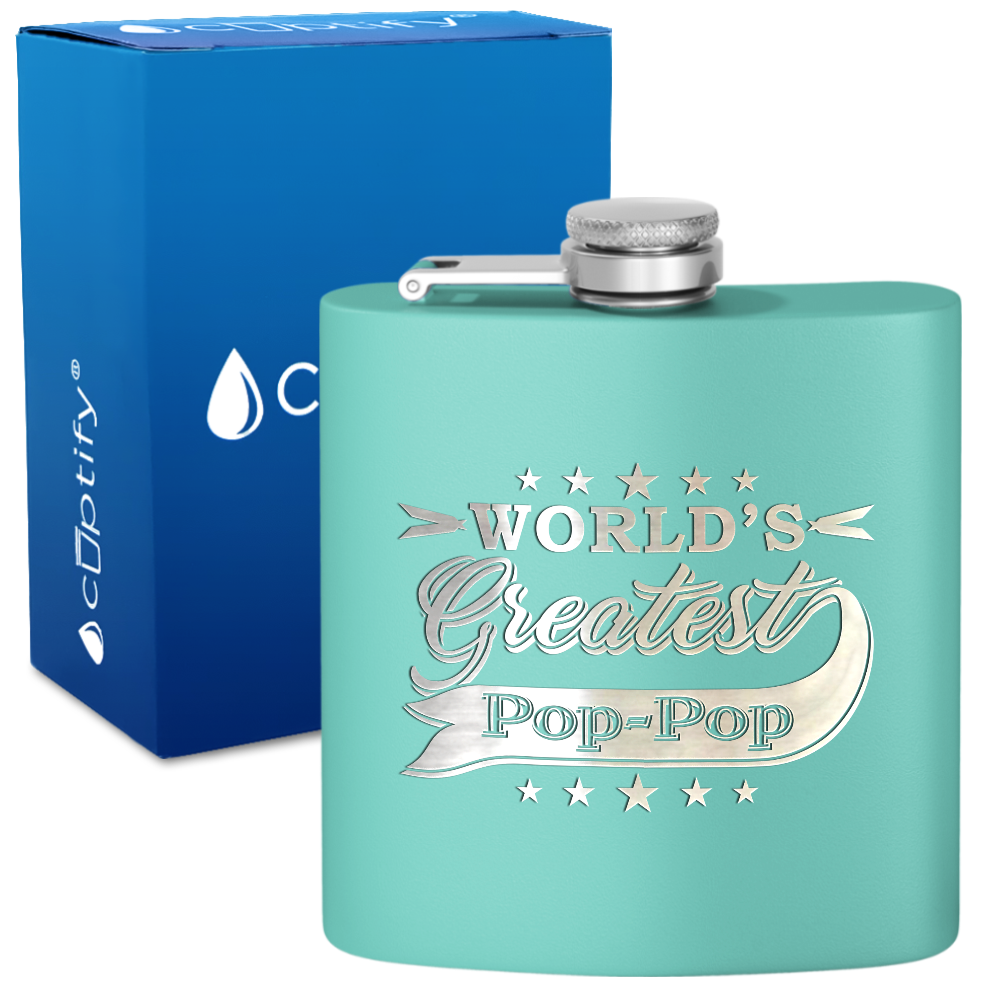 Worlds Greatest Pop-Pop 6 oz Stainless Steel Hip Flask