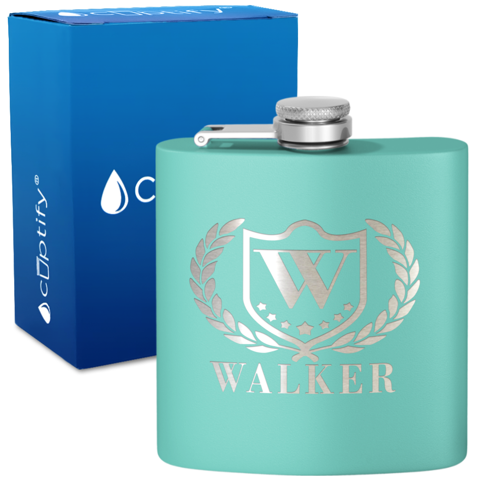 Personalized Monogram with Laurels 6oz Hip Flask