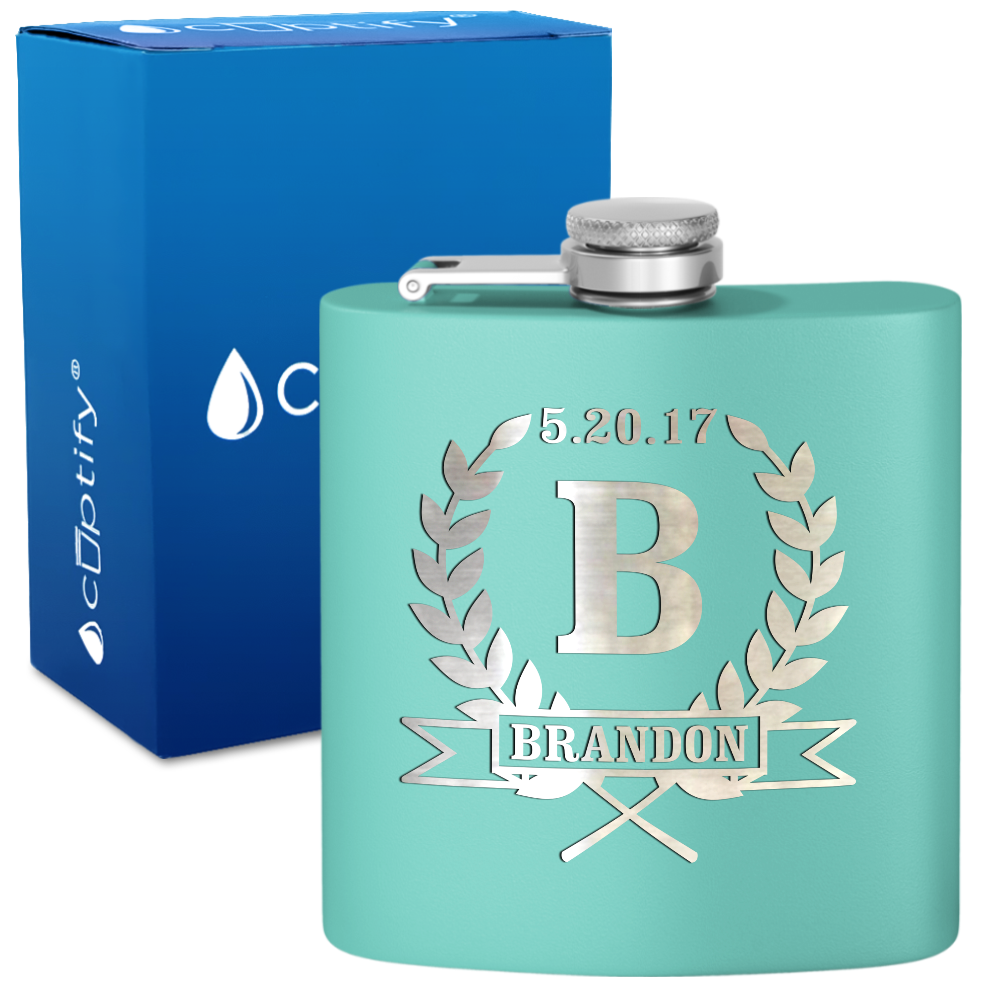 Personalized Groomsman Laurels 6 oz Stainless Steel Hip Flask