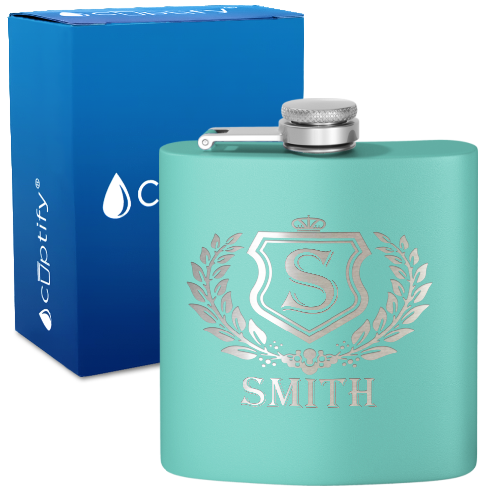 Personalized Monogram Initial Badge 6oz Hip Flask
