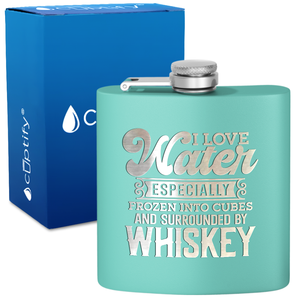 I Love Water 6 oz Stainless Steel Hip Flask