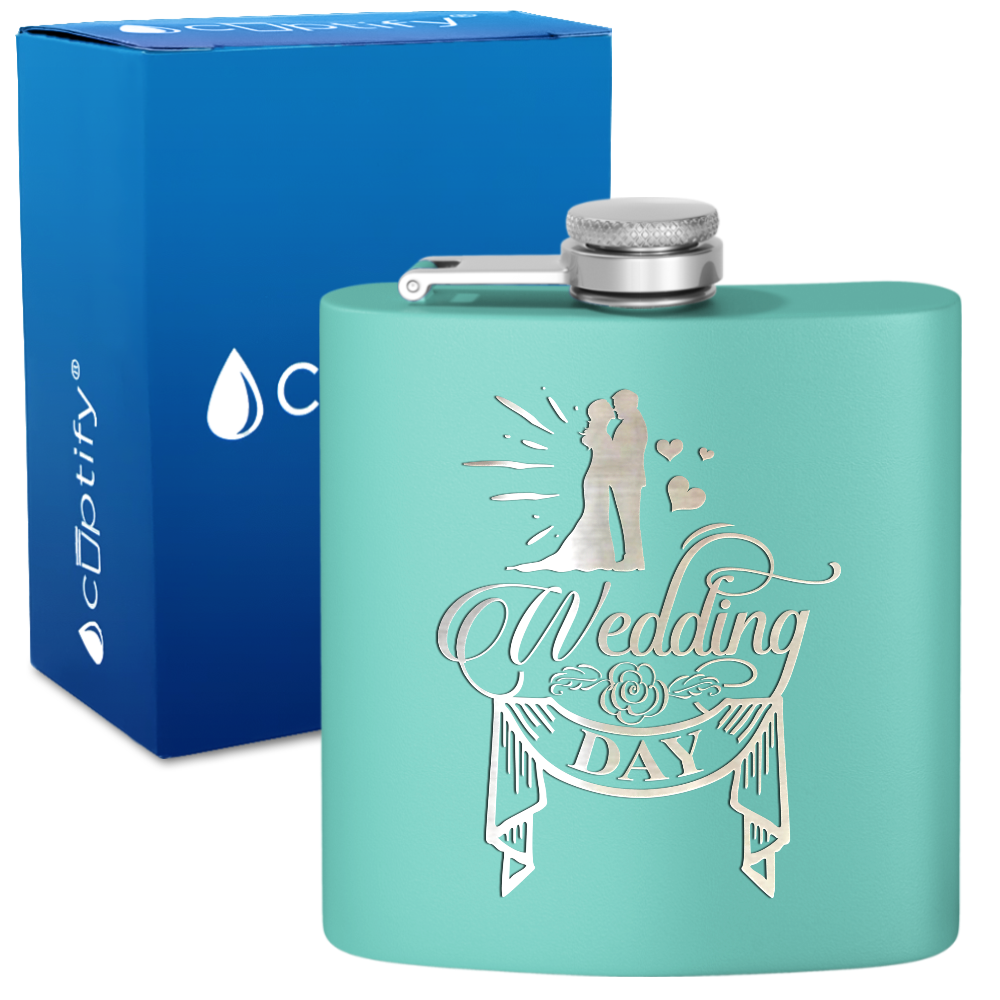 Wedding Day 6 oz Stainless Steel Hip Flask