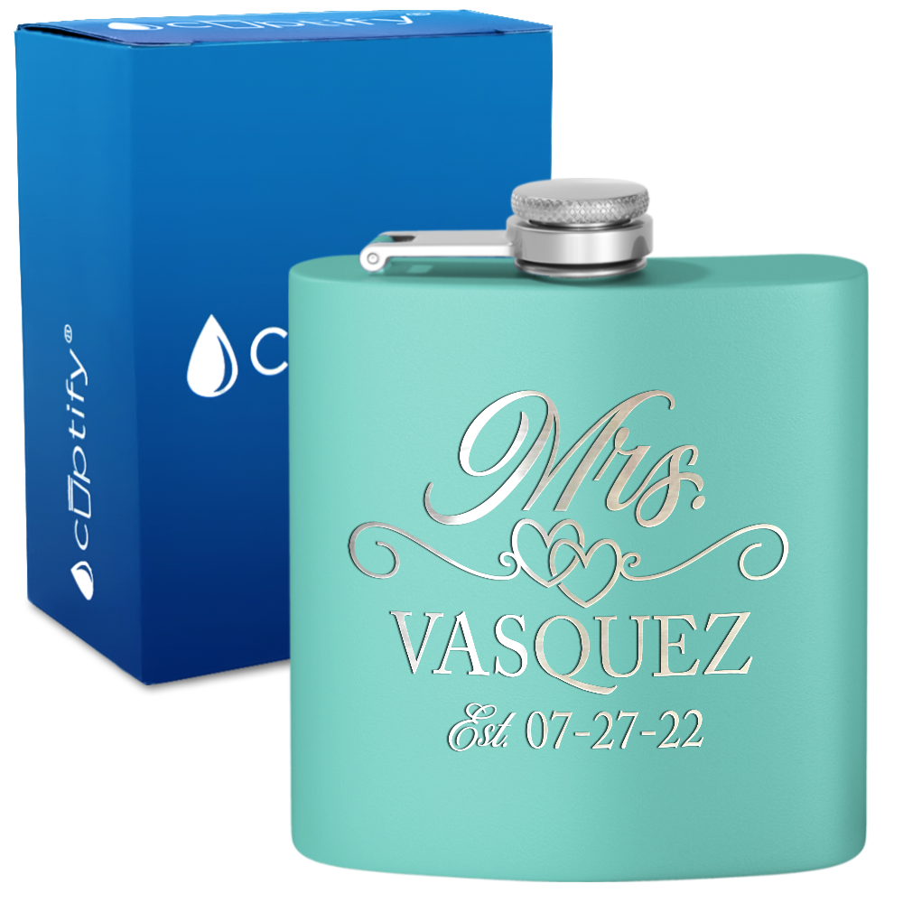 Personalized Mrs. with date 6oz Stainless Steel Hip Flask