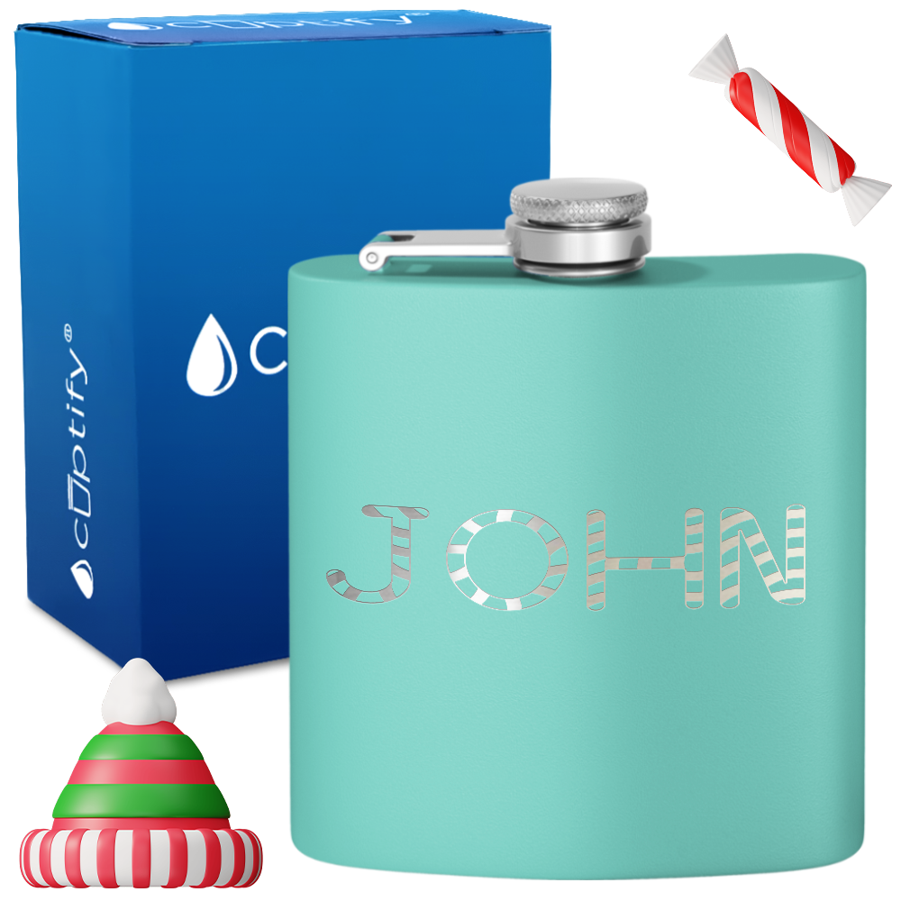 Personalized Candy Canes Christmas Font 6oz Hip Flask