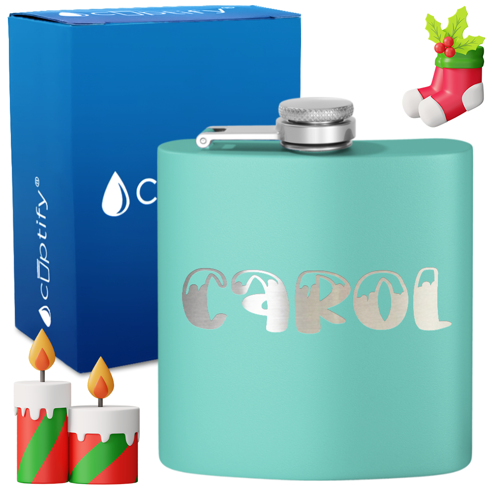 Personalized Frosty Christmas Font 6oz Hip Flask