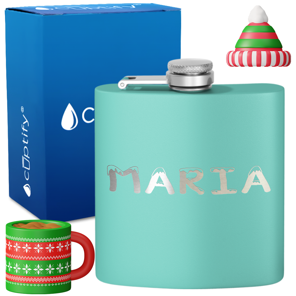 Personalized Snowy Christmas Font 6oz Hip Flask