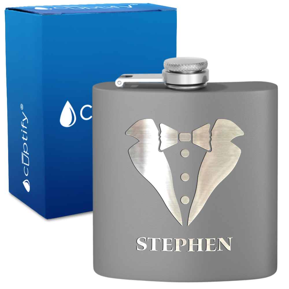 Personalized Tux Groomsmen 6 oz Stainless Steel Hip Flask