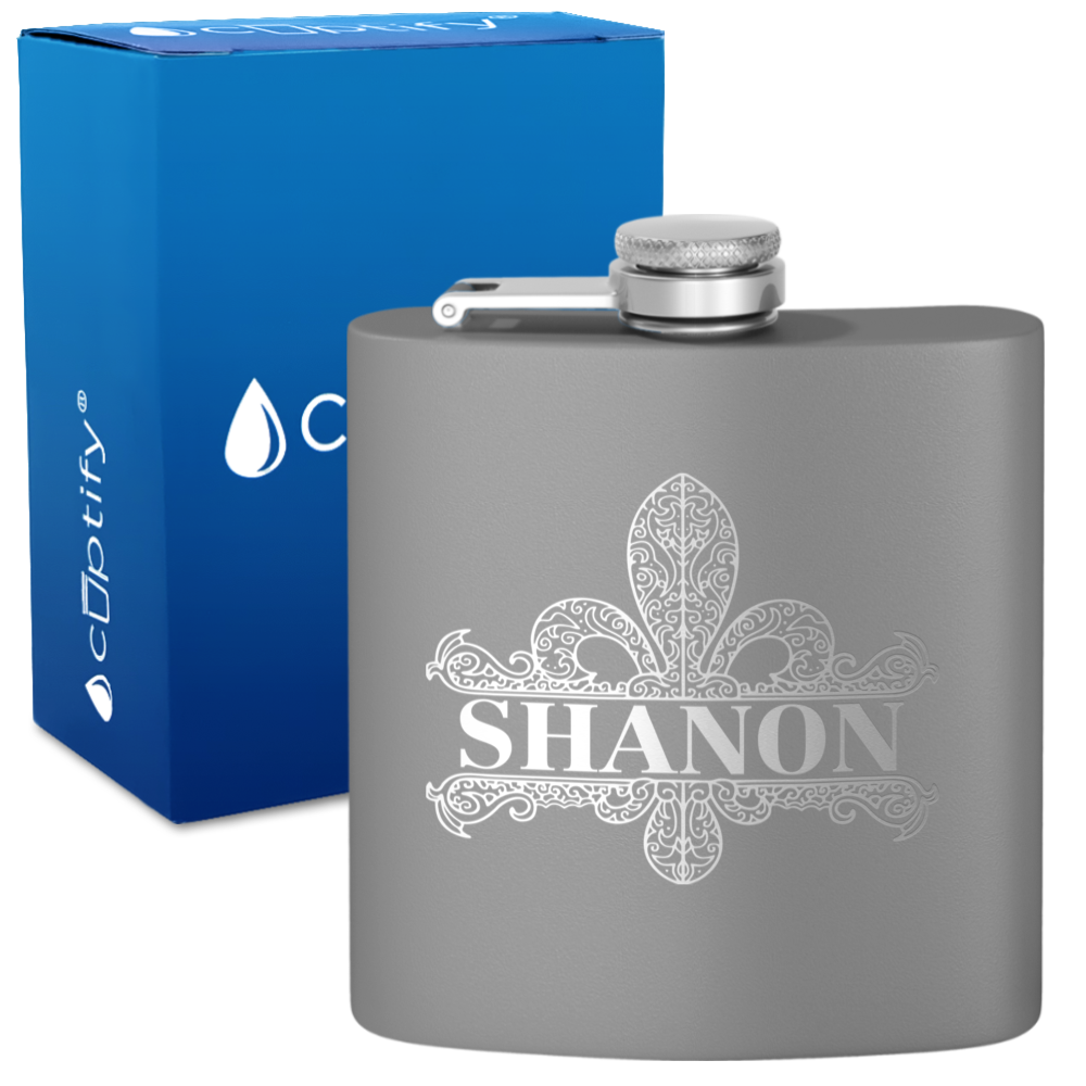Personalized Fleur de Lis 6oz Hip Flask