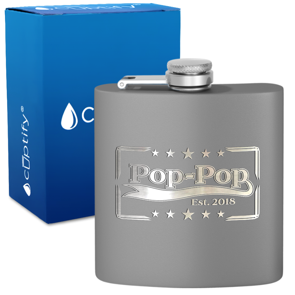 Pop-Pop Est 6 oz Stainless Steel Hip Flask