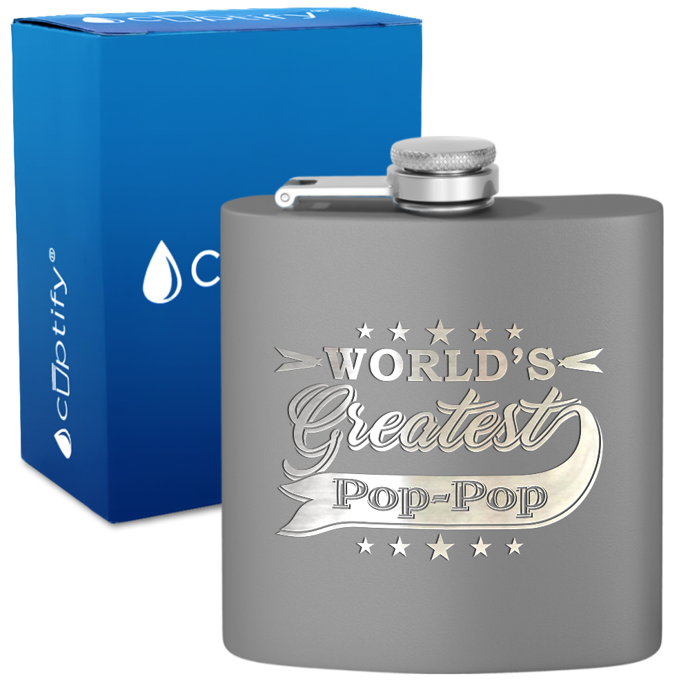 Worlds Greatest Pop-Pop 6 oz Stainless Steel Hip Flask