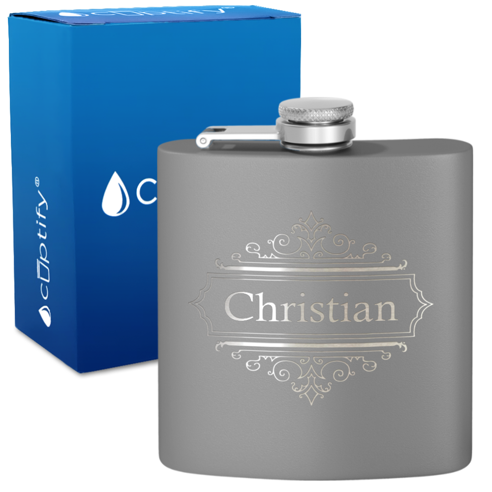 Personalized Crest Border 6oz Hip Flask