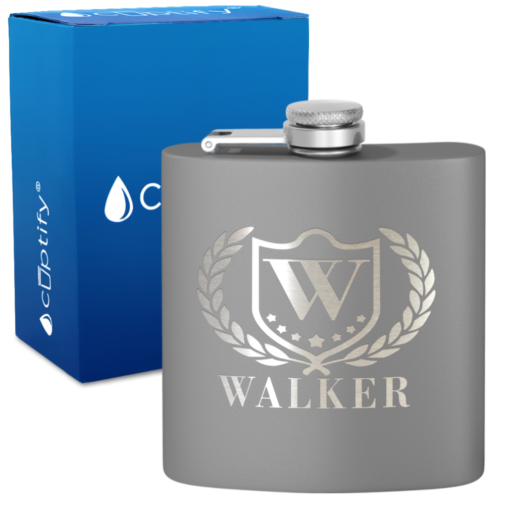 Personalized Monogram with Laurels 6oz Hip Flask