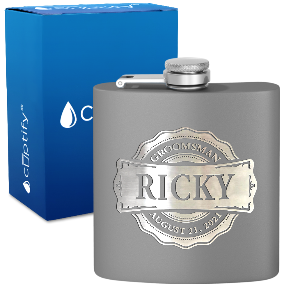 Personalized Groomsman Circle 6 oz Stainless Steel Hip Flask