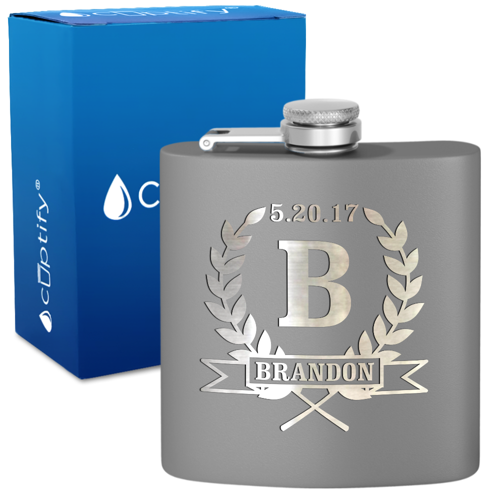 Personalized Groomsman Laurels 6 oz Stainless Steel Hip Flask