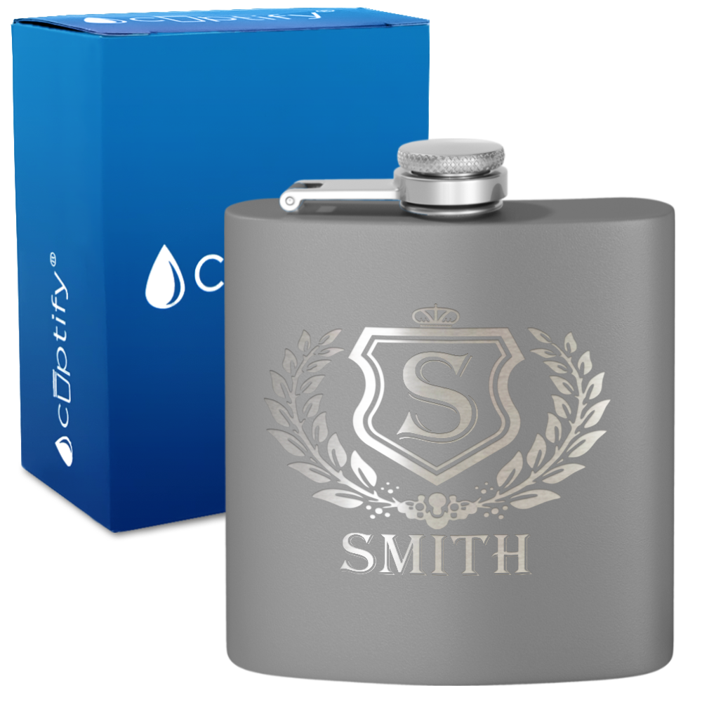 Personalized Monogram Initial Badge 6oz Hip Flask