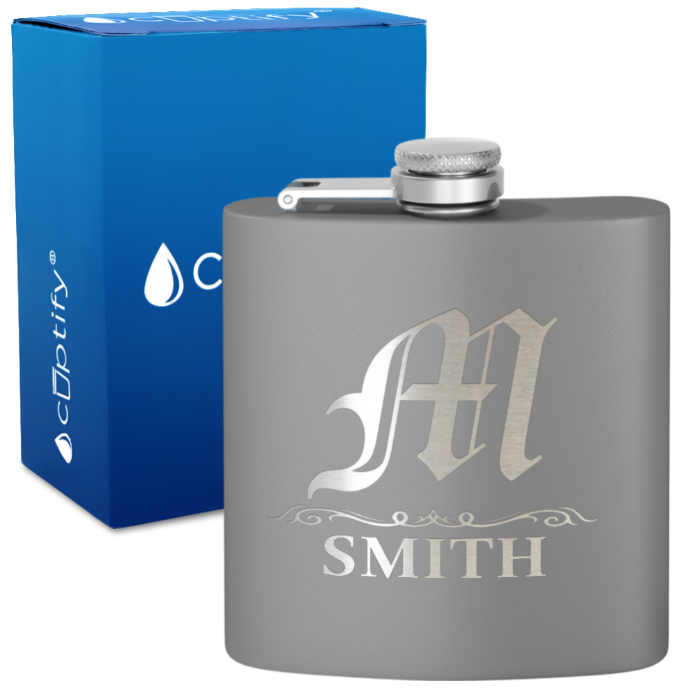 Personalized Gothic Initial 6oz Hip Flask