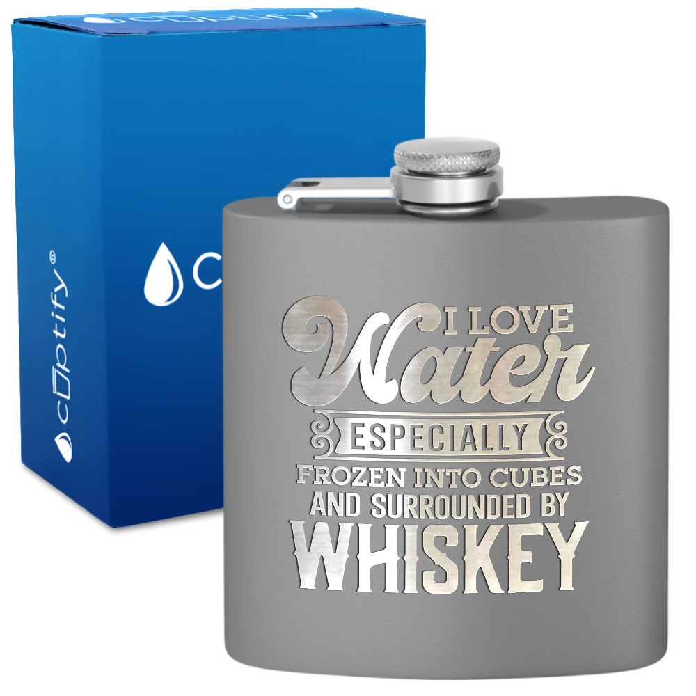 I Love Water 6 oz Stainless Steel Hip Flask