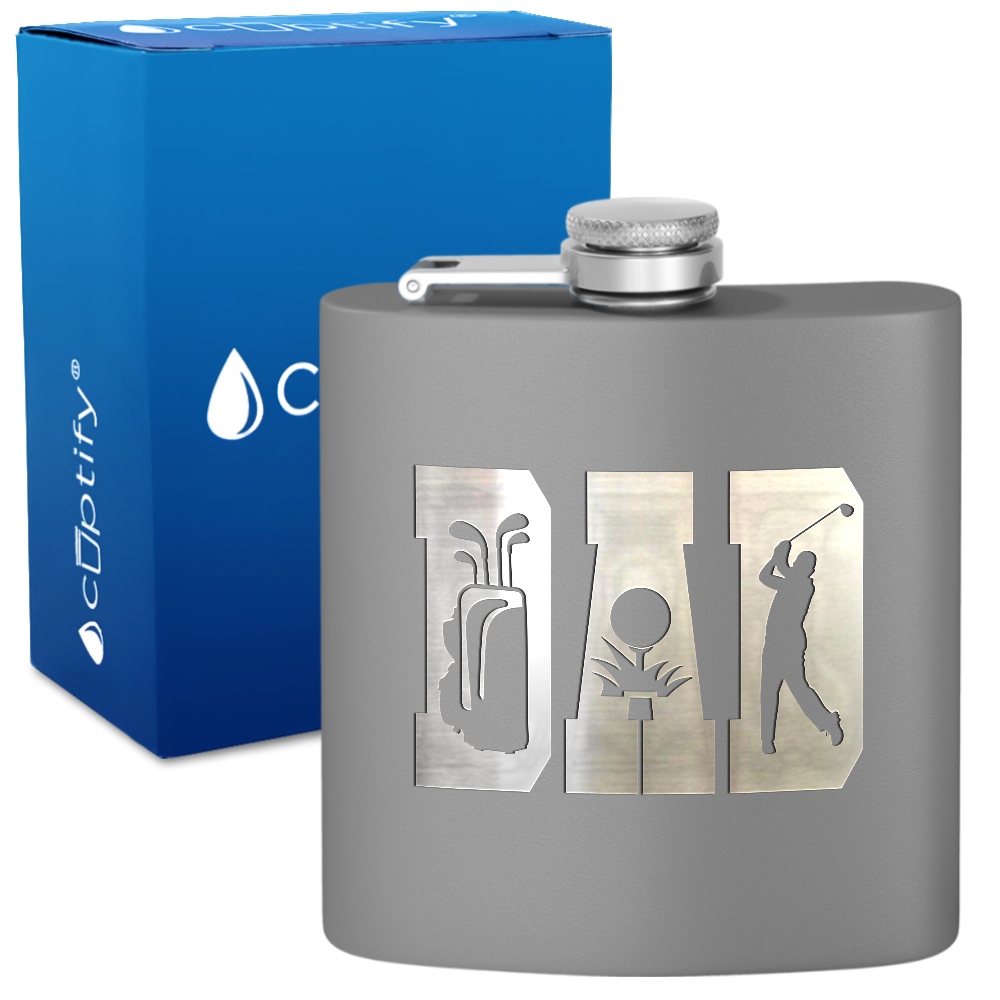 Golf Dad Silhouette 6oz Stainless Steel Hip Flask