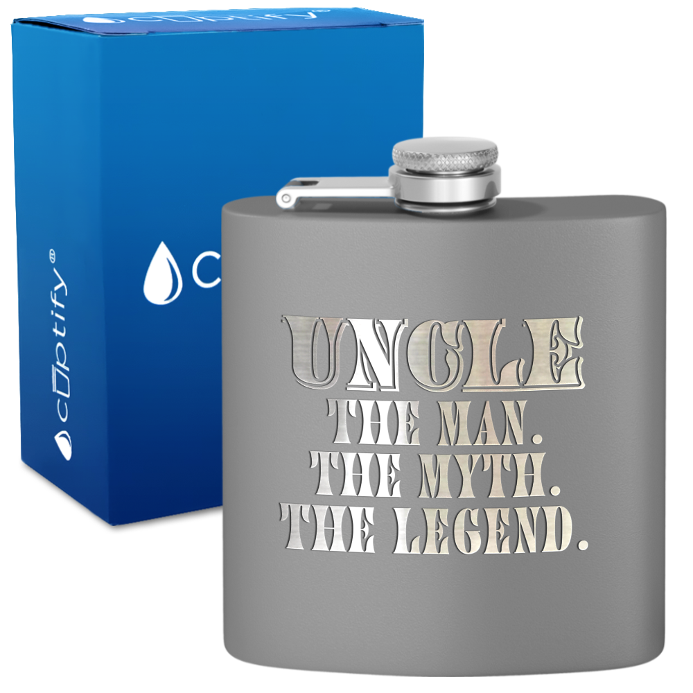 Uncle The Man The Myth The Legend 6oz Stainless Steel Hip Flask