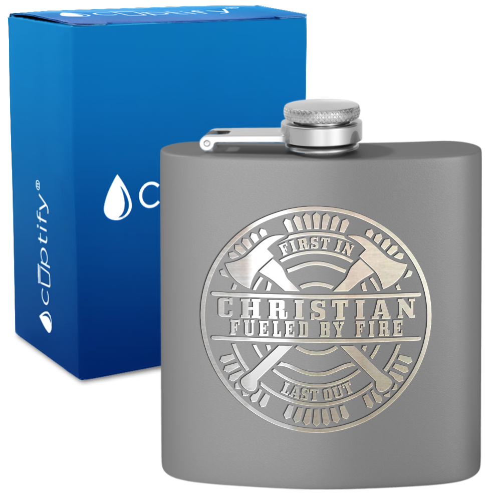 Personalized Firefighter Fueled by Fire 6oz Stainless Steel Hip Flask