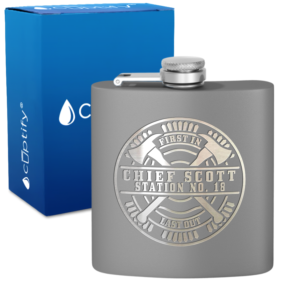 Personalized Firefighter Station Number and Name 6oz Stainless Steel Hip Flask