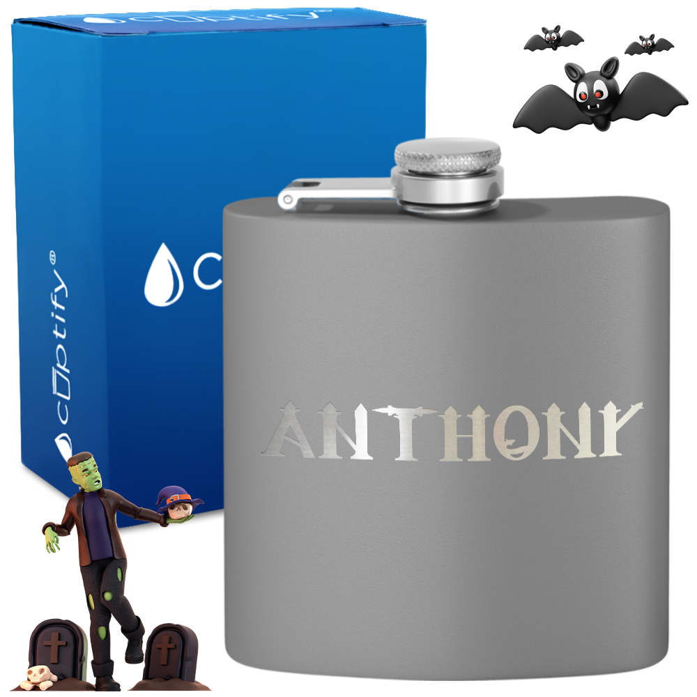 Personalized Creepy Halloween Font 6oz Hip Flask