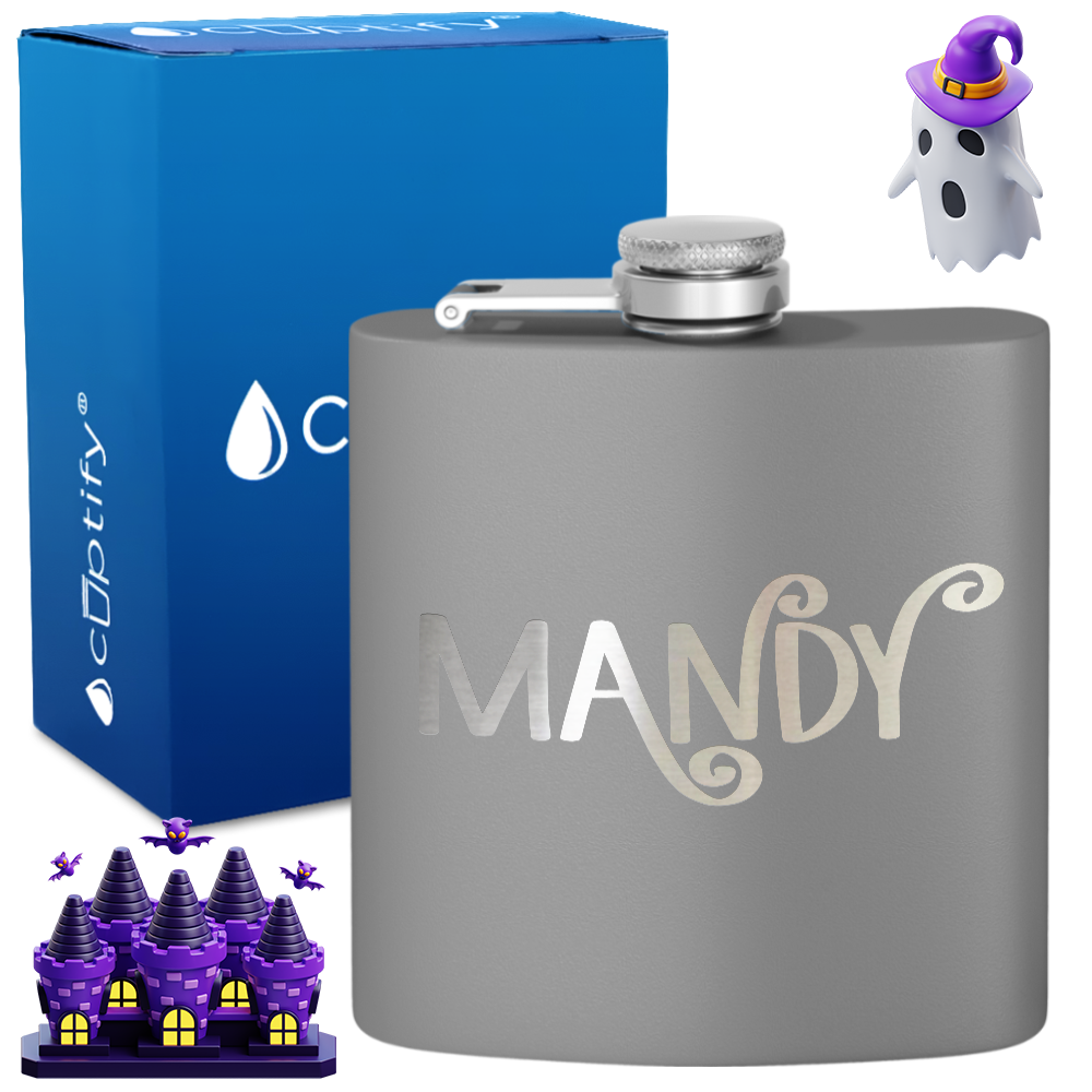 Personalized Curly Spooky Halloween Font 6oz Hip Flask