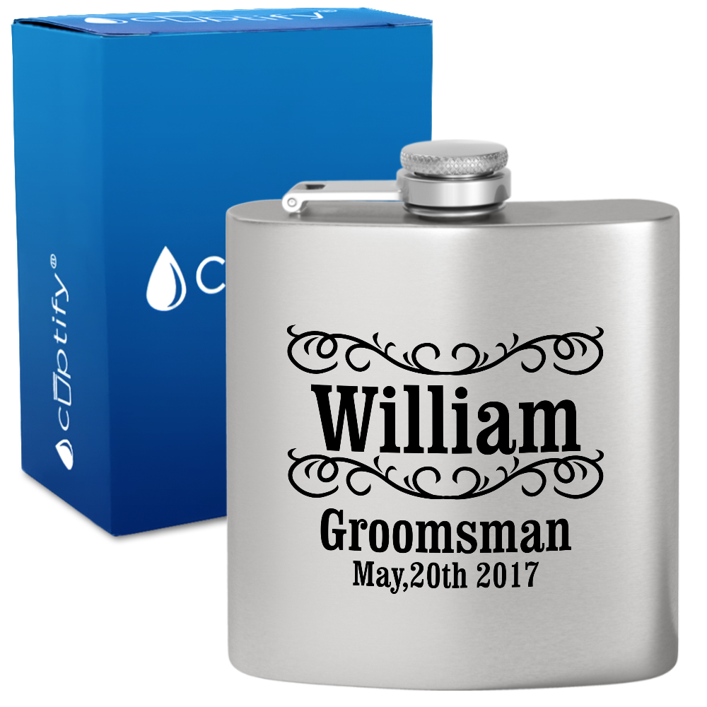 Personalized Classic Groomsmen 6 oz Stainless Steel Hip Flask