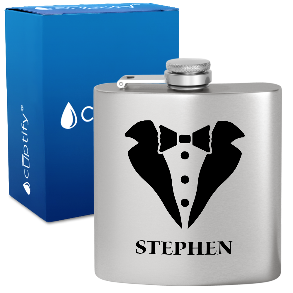 Personalized Tux Groomsmen 6 oz Stainless Steel Hip Flask