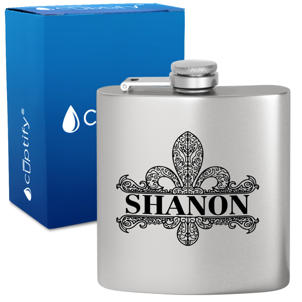 Personalized Fleur de Lis 6oz Hip Flask