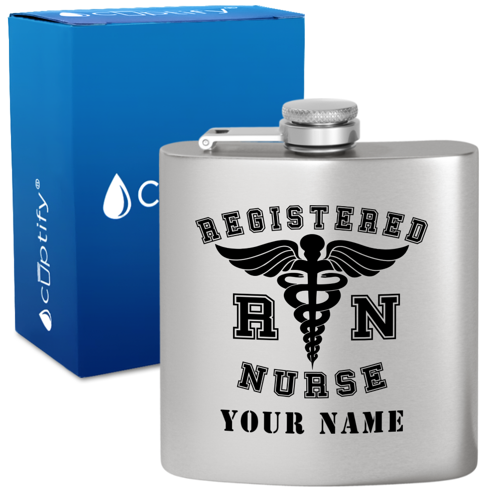 Personalized RN Registered Nurse 6oz Stainless Steel Hip Flask