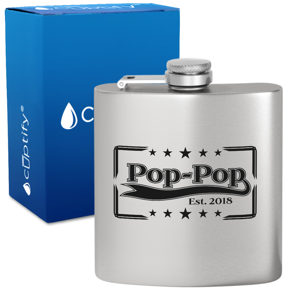 Pop-Pop Est 6 oz Stainless Steel Hip Flask