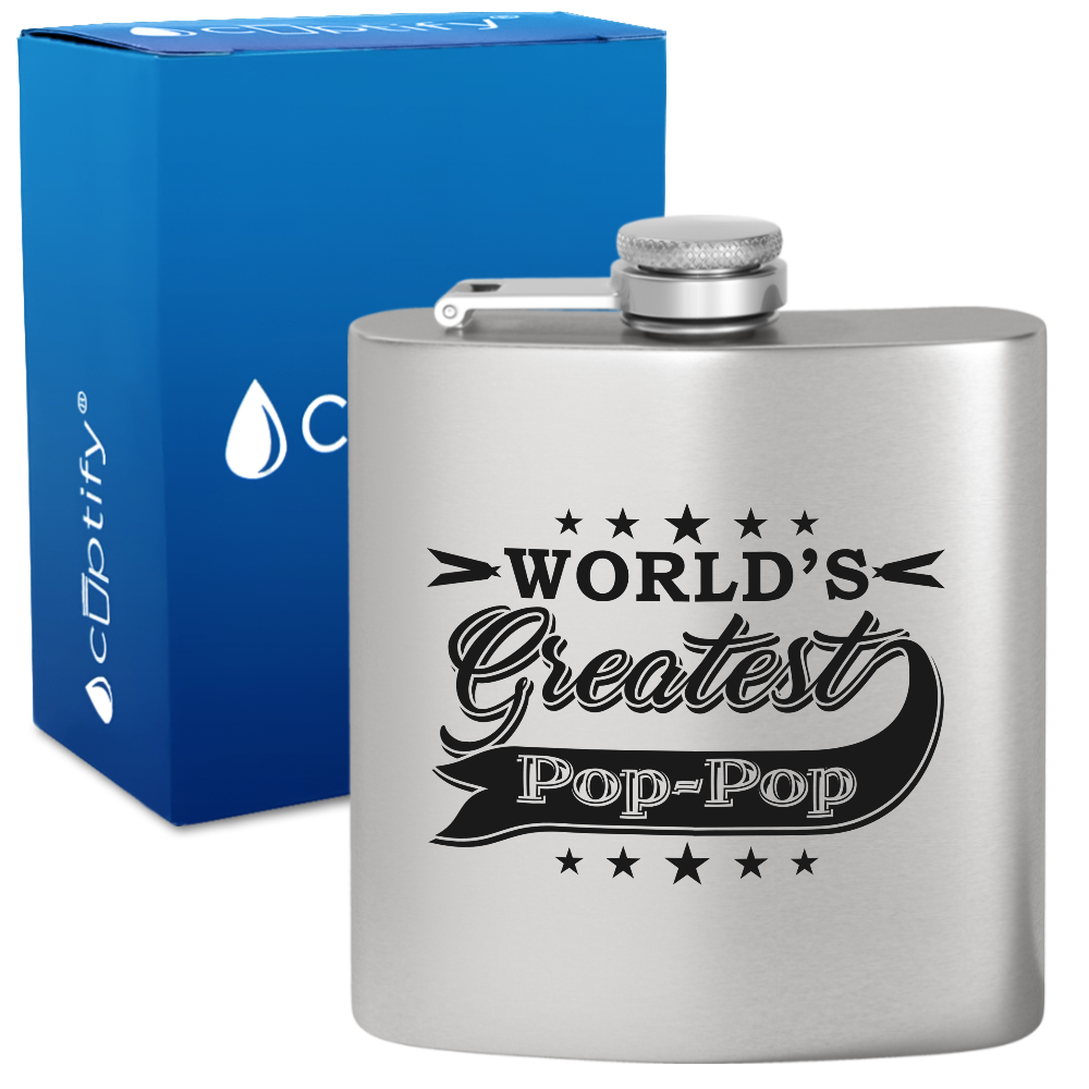 Worlds Greatest Pop-Pop 6 oz Stainless Steel Hip Flask