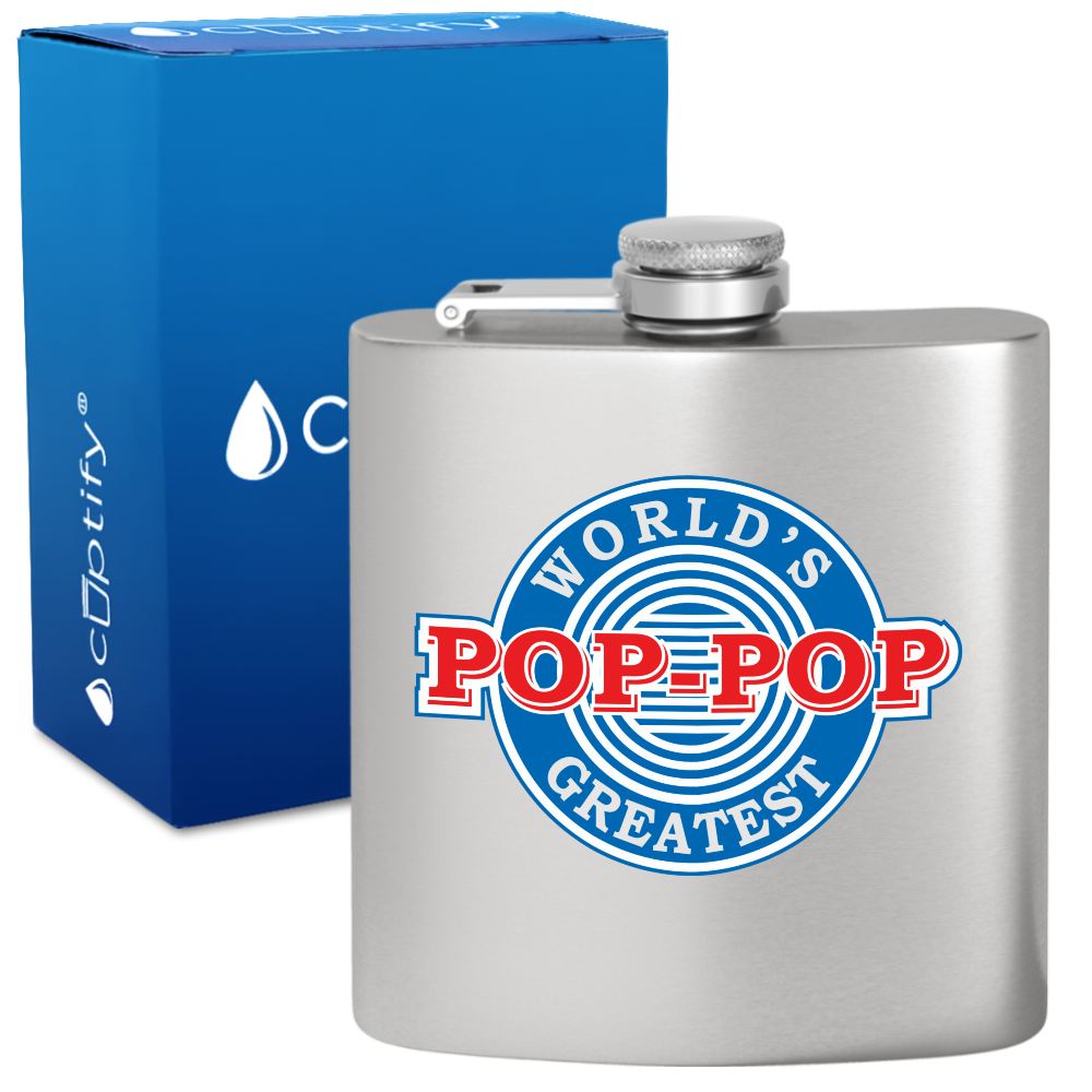The Worlds Greatest Pop-Pop 6 oz Stainless Steel Hip Flask