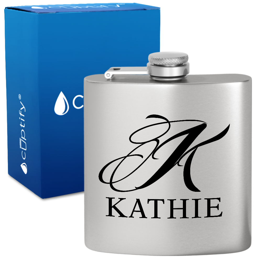 Personalized Script Initial and Name 6oz Hip Flask