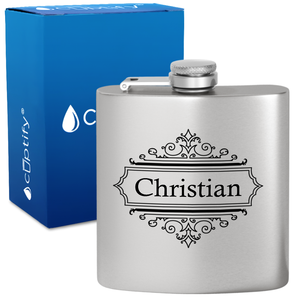 Personalized Crest Border 6oz Hip Flask