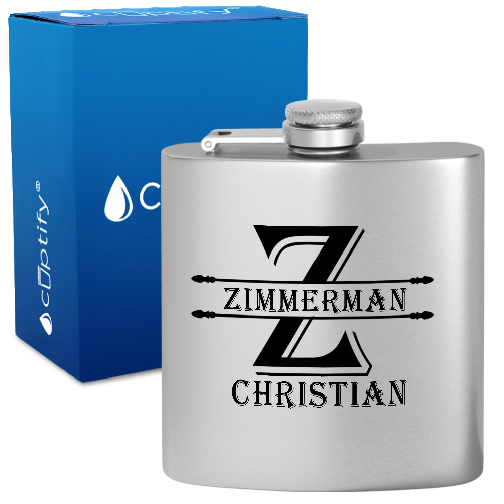 Personalized Initial Block 6oz Hip Flask
