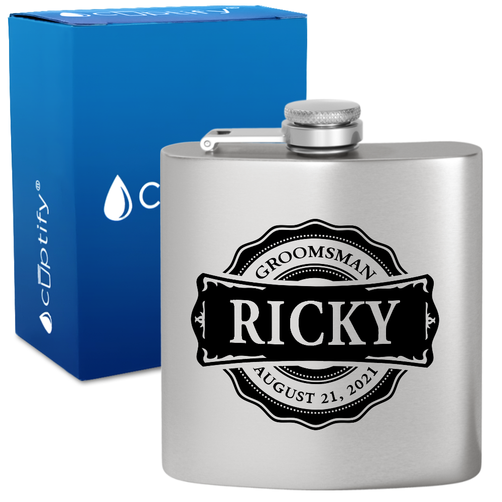 Personalized Groomsman Circle 6 oz Stainless Steel Hip Flask