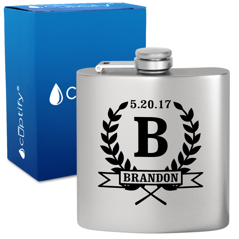 Personalized Groomsman Laurels 6 oz Stainless Steel Hip Flask